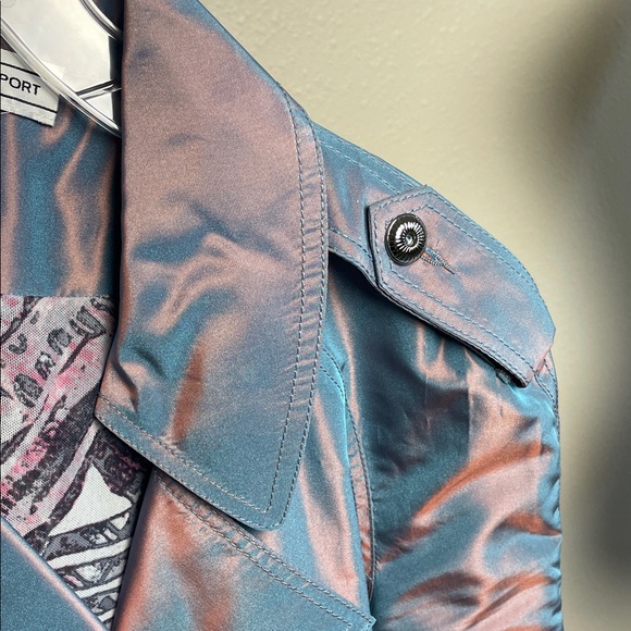 ST. JOHN trench coat Women's Iridescent Jacket - Pink and Blue belted lined - Picture 5 of 17